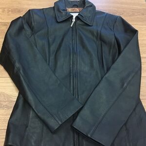 Covington Leather Jacket Women small Black Soft Lined Full Zip size small 6-8